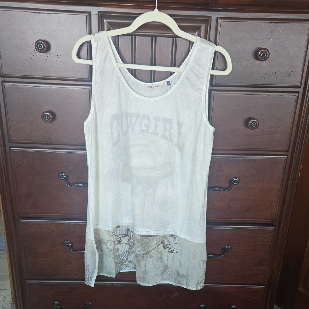NWOT, Origami, Cream Sleeveless "Cowgirl" Top, Sz. XXL